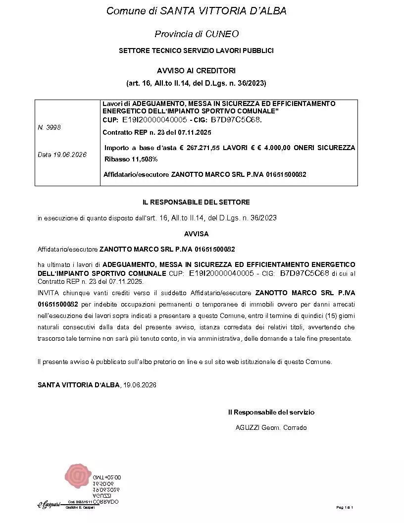AVVISO ai creditori